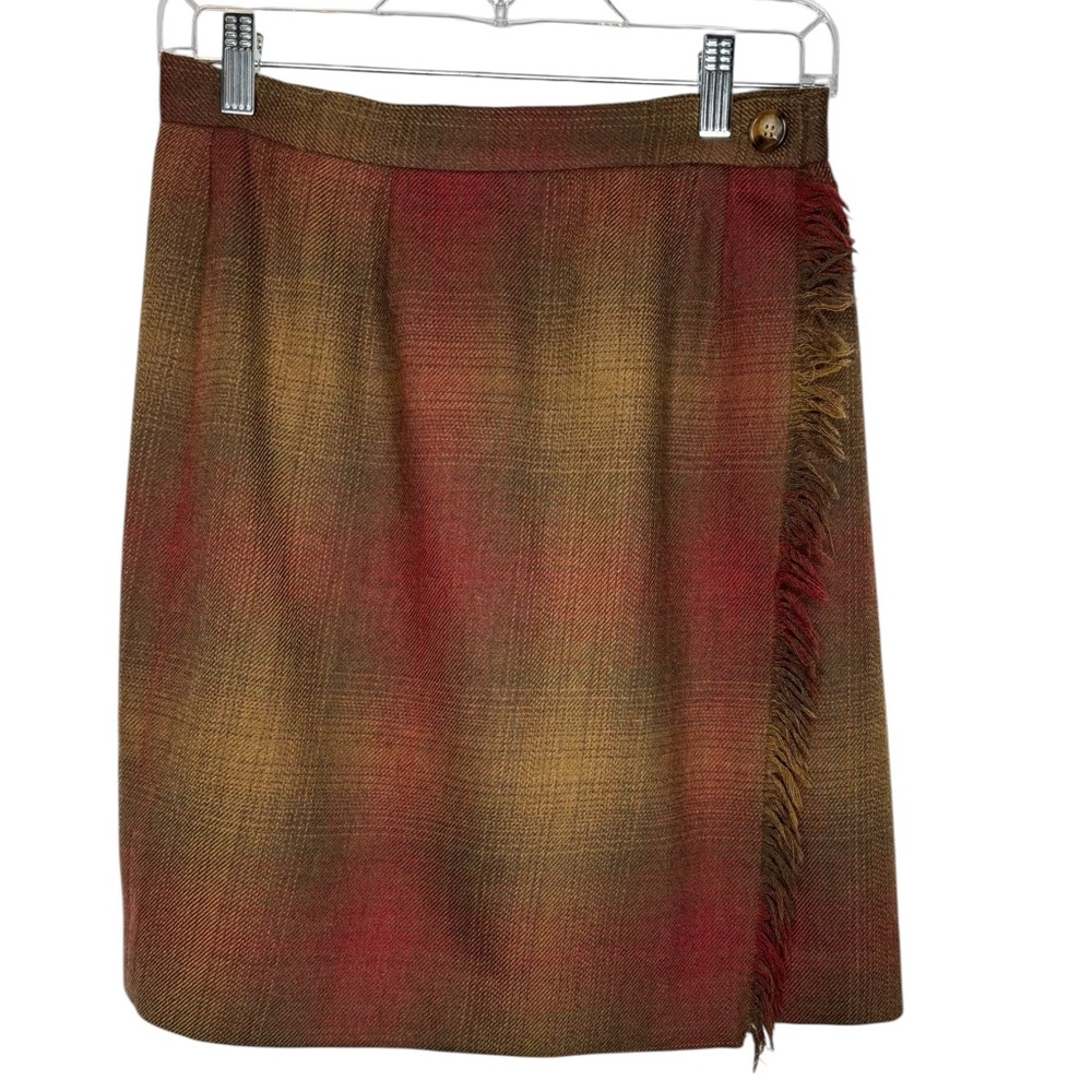 JH Collectables 💯 Wool Plaid Wrap Skirt w Fringe lined 8P Fall Colours